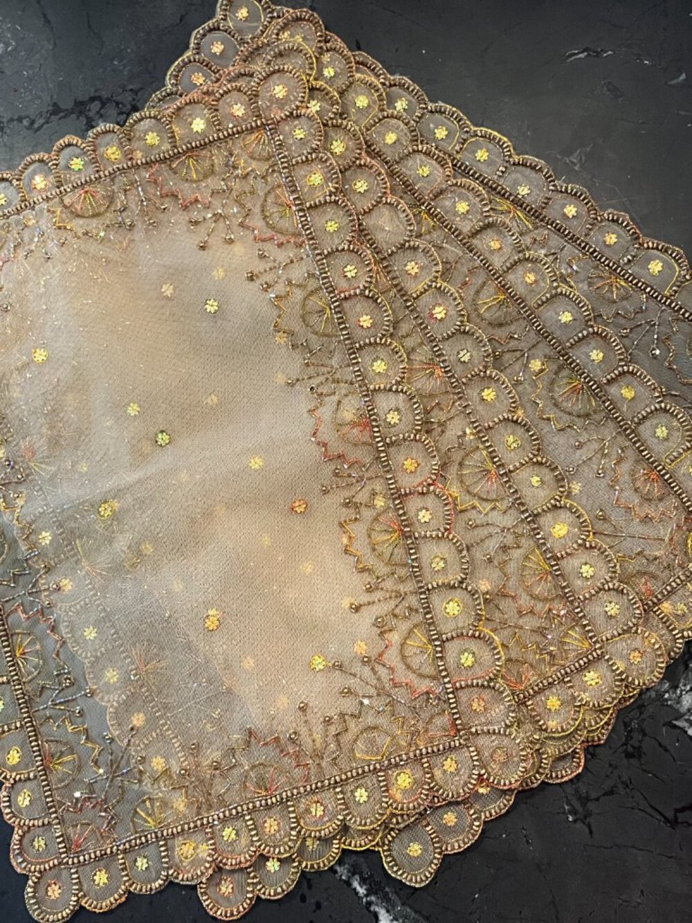 Set of 4 Vintage Handmade Organza Beaded Placemat Topper